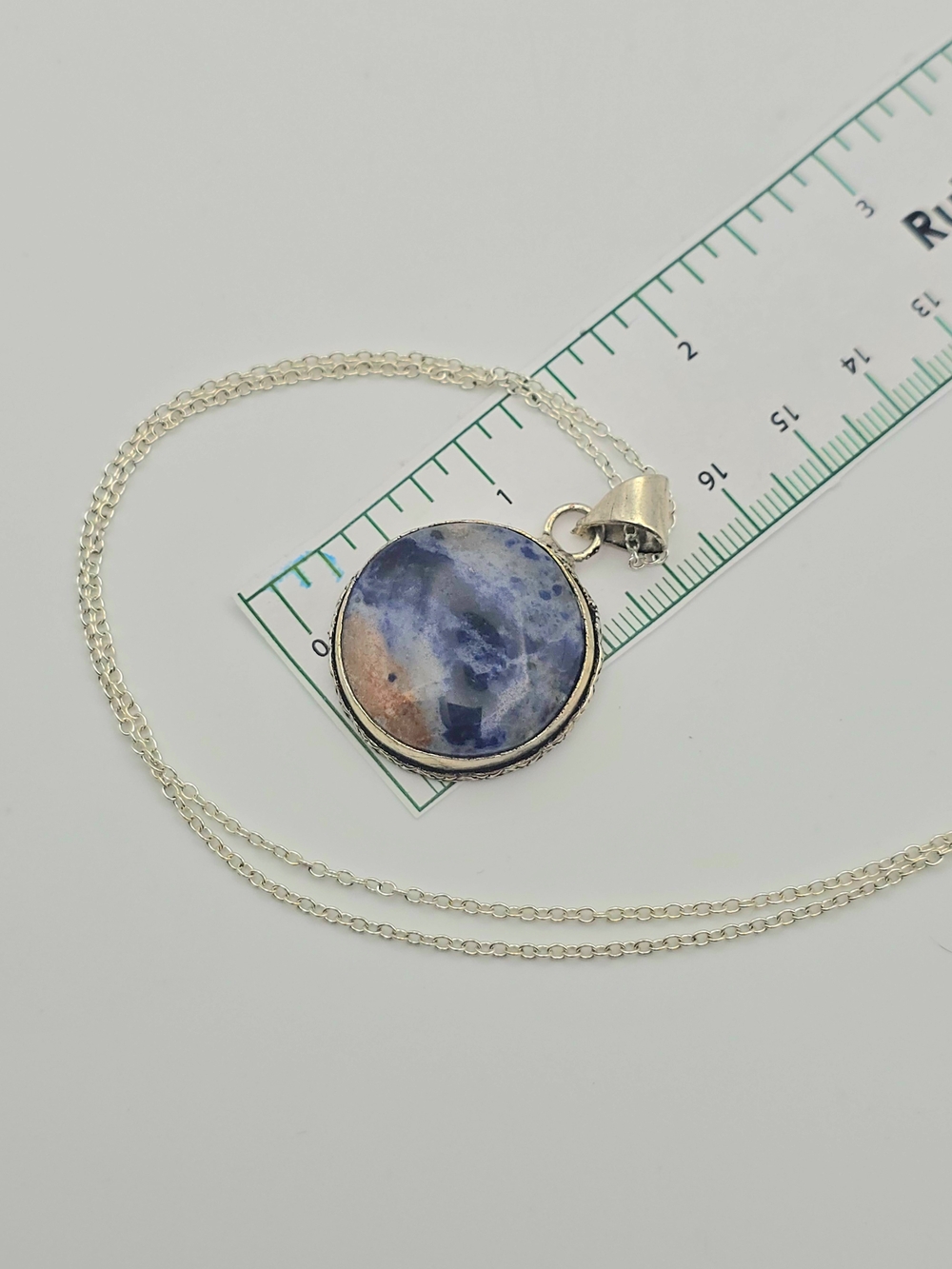 Vintage Handmade Sodalite Pendant Necklace | 18" Sterling Silver Chain